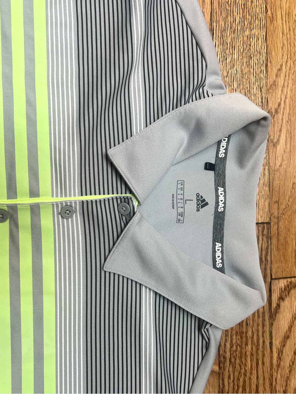 Two golf polos -one grey Polo with Neon Yellow Stripe ,a solid white adidas polo - Picture 2 of 5